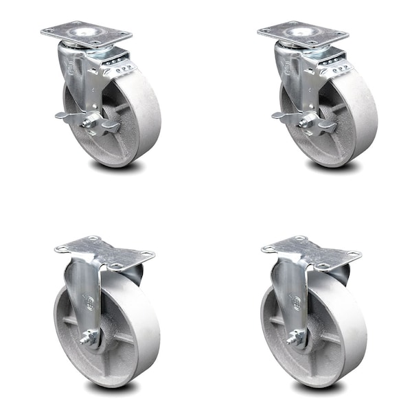 5 Inch Semi Steel Cast Iron Swivel Top Plate Caster Set with 2 Brake 2 Rigid SCC